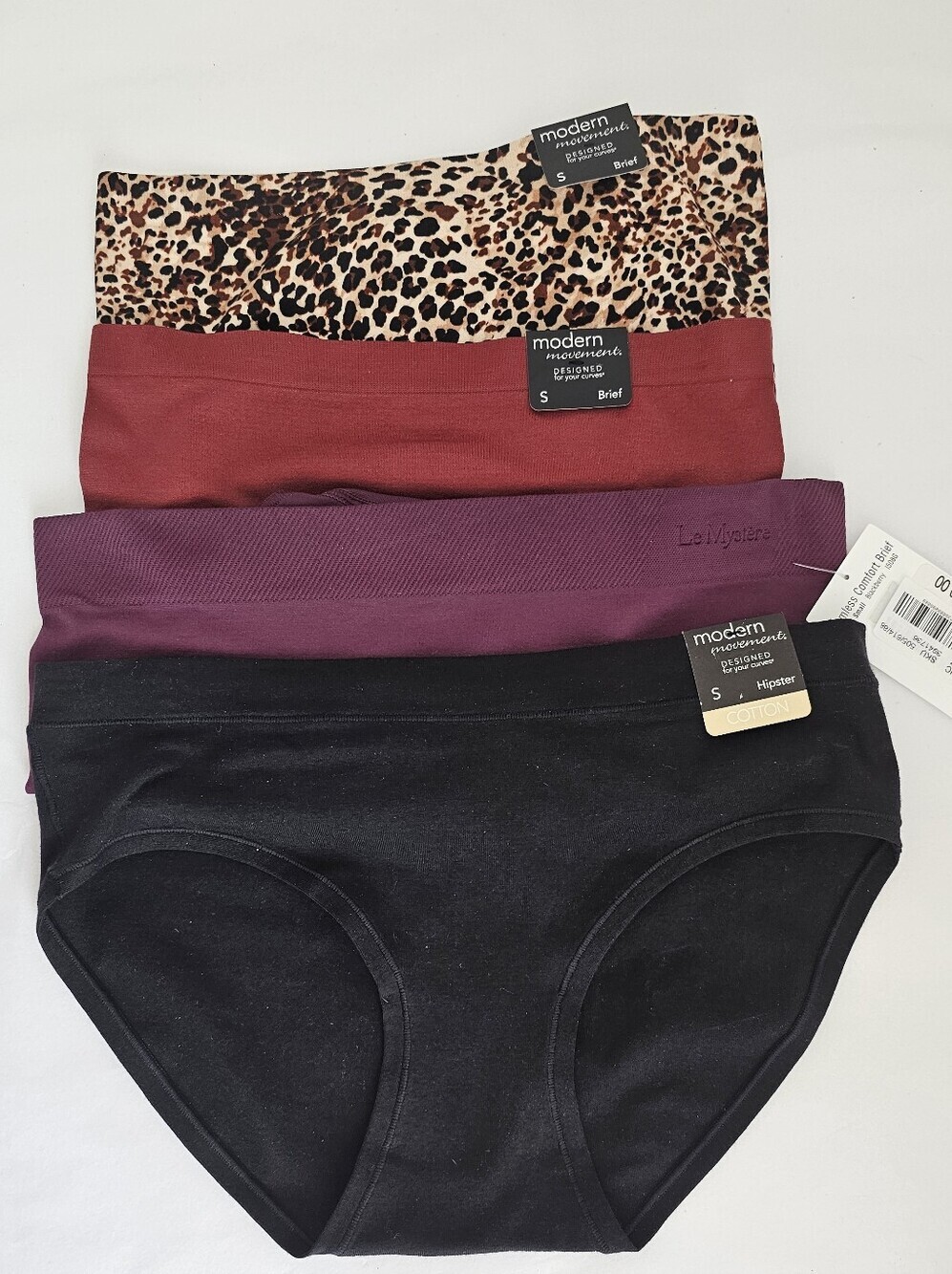 Le Mystere Women's 4-Pack Hipster Briefs Panties Undies Leopard,Black Sz Small